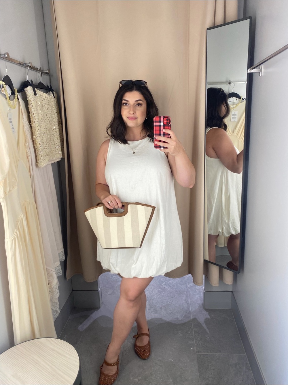 Casual Cream Linen Sleeveless Bubble-Hem Dress